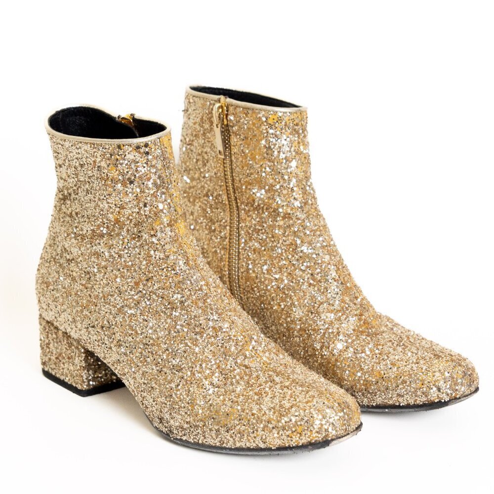 Saint Laurent Babies Gold Glitter Block Heel Ankle Boot EU 36 Authentic COA - Picture 2 of 16